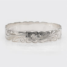 Load image into Gallery viewer, 92.5 Sterling Silver Isla 15mm Plumeria & Scroll Cut-Out Bangle