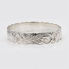 Load image into Gallery viewer, 92.5 Sterling Silver Isla 15mm Plumeria &amp; Scroll Cut-Out Bangle
