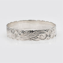 Load image into Gallery viewer, 92.5 Sterling Silver Isla 15mm Plumeria & Scroll Cut-Out Bangle