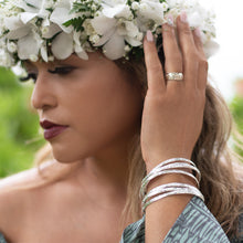 Load image into Gallery viewer, 92.5 Sterling Silver  Isla 4mm Plumeria & Scroll With Plain Edge Bangle