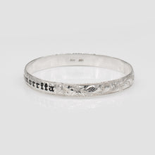 Load image into Gallery viewer, 92.5 Sterling Silver 8mm Chamorrita Plumeria and Scroll Bangle
