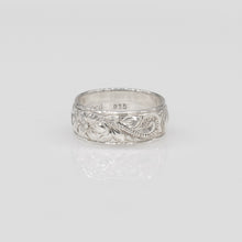 Load image into Gallery viewer, 92.5 Sterling Silver 8mm Chamorrita Plumeria and Scroll Ring
